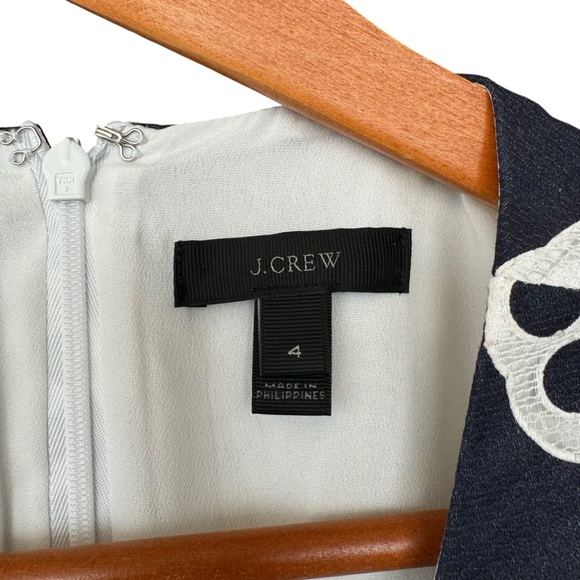 J Crew Ornate Lace Shift Dress Navy Blue White Womens Size 4 E9490 - Picture 5 of 12